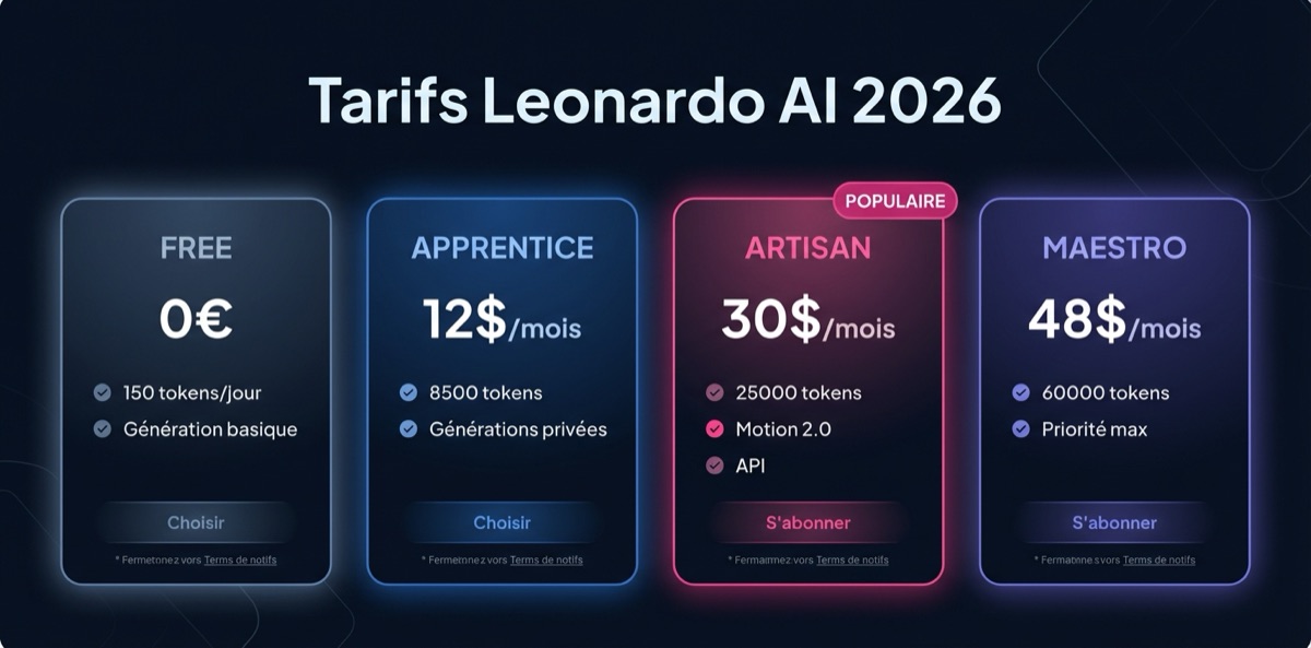 Tarifs Leonardo AI 2026
