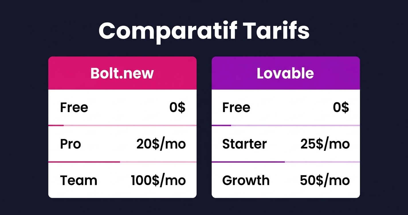 Tarifs Bolt vs Lovable 2026